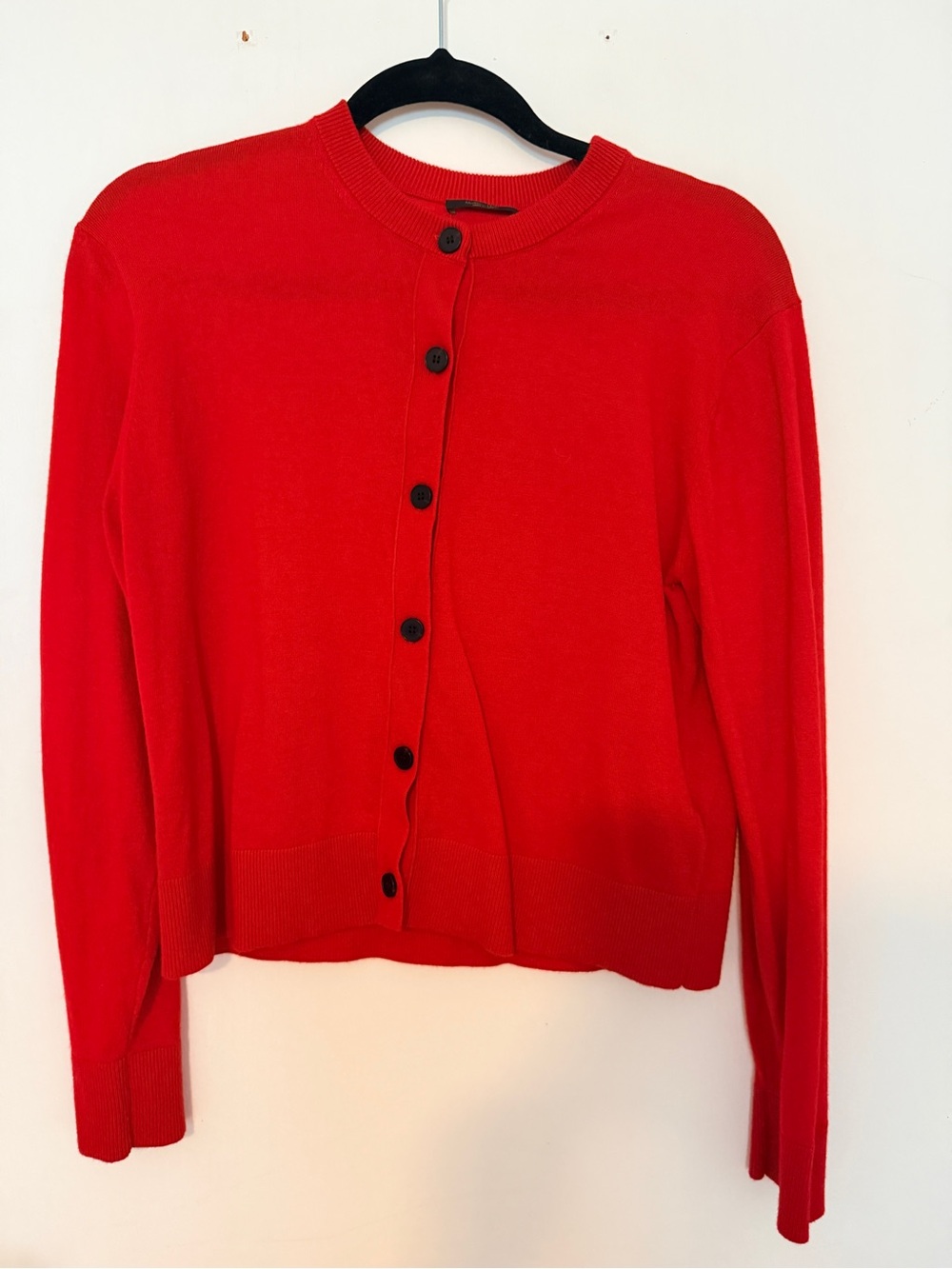 Massimo Dutti Red Button-Front Crewneck Cardigan